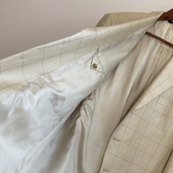 Lauren Ralph Lauren Sport Coat Mens 46R Silk Cream Herringbone Windowpane Blazer - Picture 12 of 16